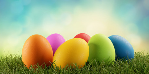 Fototapeta na wymiar Easter eggs green grass 3d-illustration