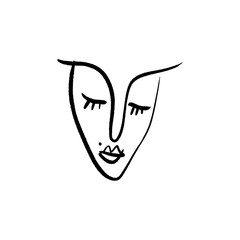Line face drawing. Portrait in minimalistic style. Vector