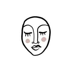 Line face drawing. Portrait in minimalistic style. Vector