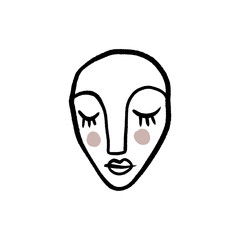 Line face drawing. Portrait in minimalistic style. Vector