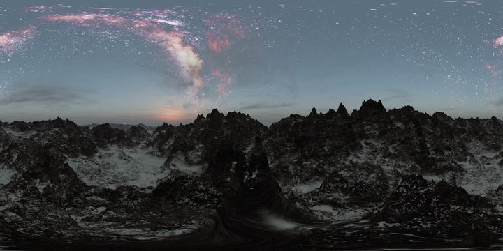 6K Milky Way stars at sunset in mountains virtual reality 360 degree video. Elements of this image furnished by NASA
