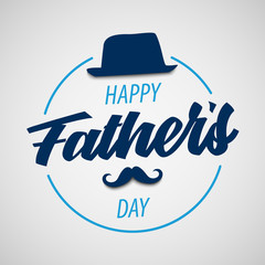 Fathers Day poster with hat and mustache in blue design
