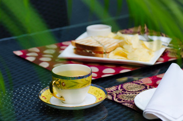 English Breakfast, Green Tea with toast sandwich