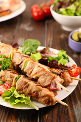 skewer meat and salad