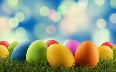 Easter eggs green grass 3d-illustration