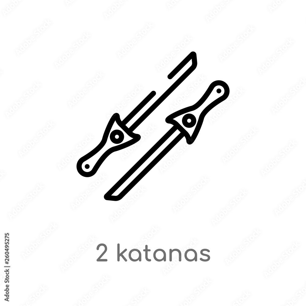 Poster outline 2 katanas vector icon. isolated black simple line element illustration from weapons concept.