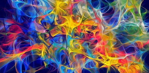 Abstract electrifying lines, smoky fractal pattern, digital illustration art work of rendering chaotic dark background.