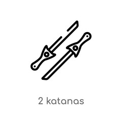 outline 2 katanas vector icon. isolated black simple line element illustration from weapons concept. editable vector stroke 2 katanas icon on white background