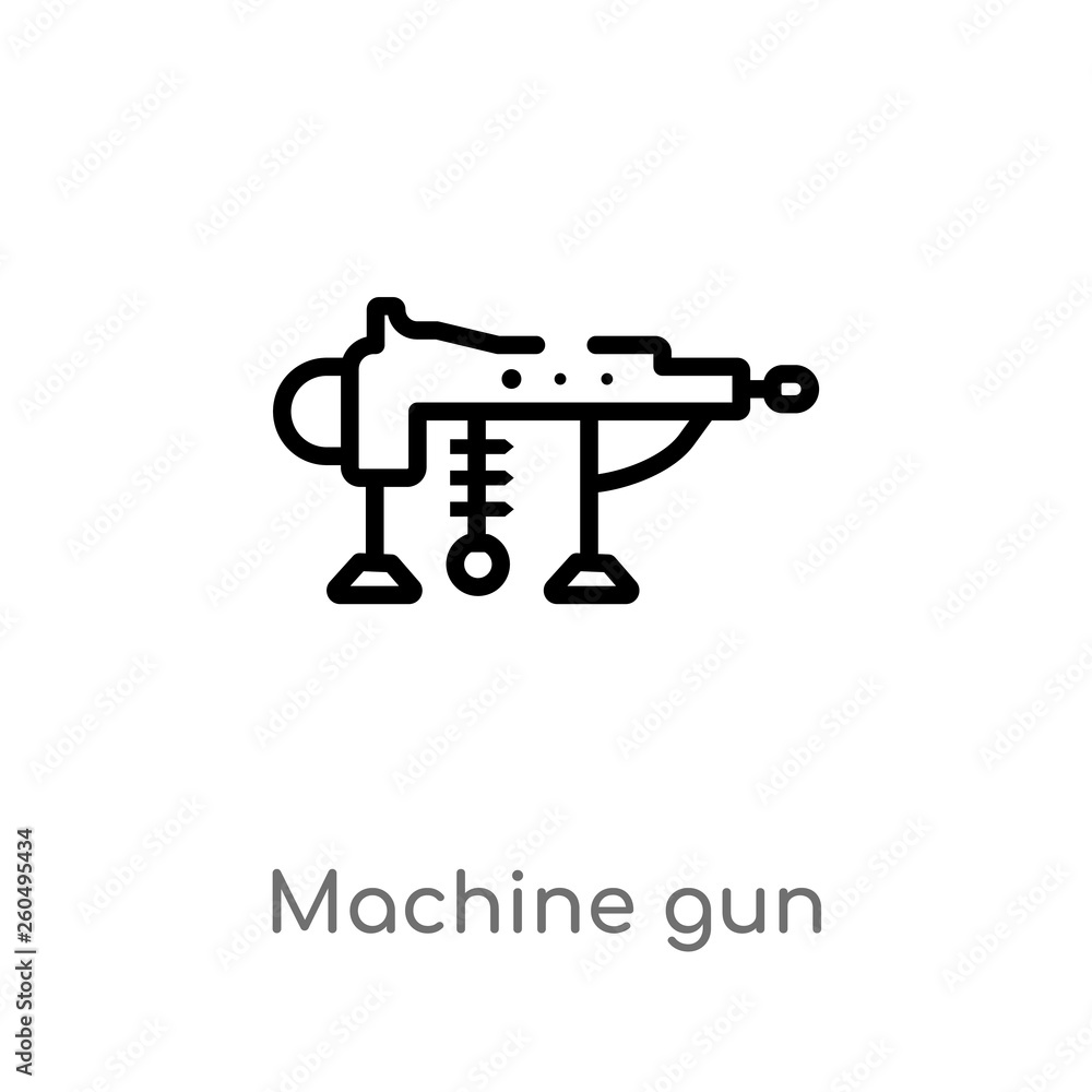 Poster outline machine gun vector icon. isolated black simple line element illustration from weapons concep