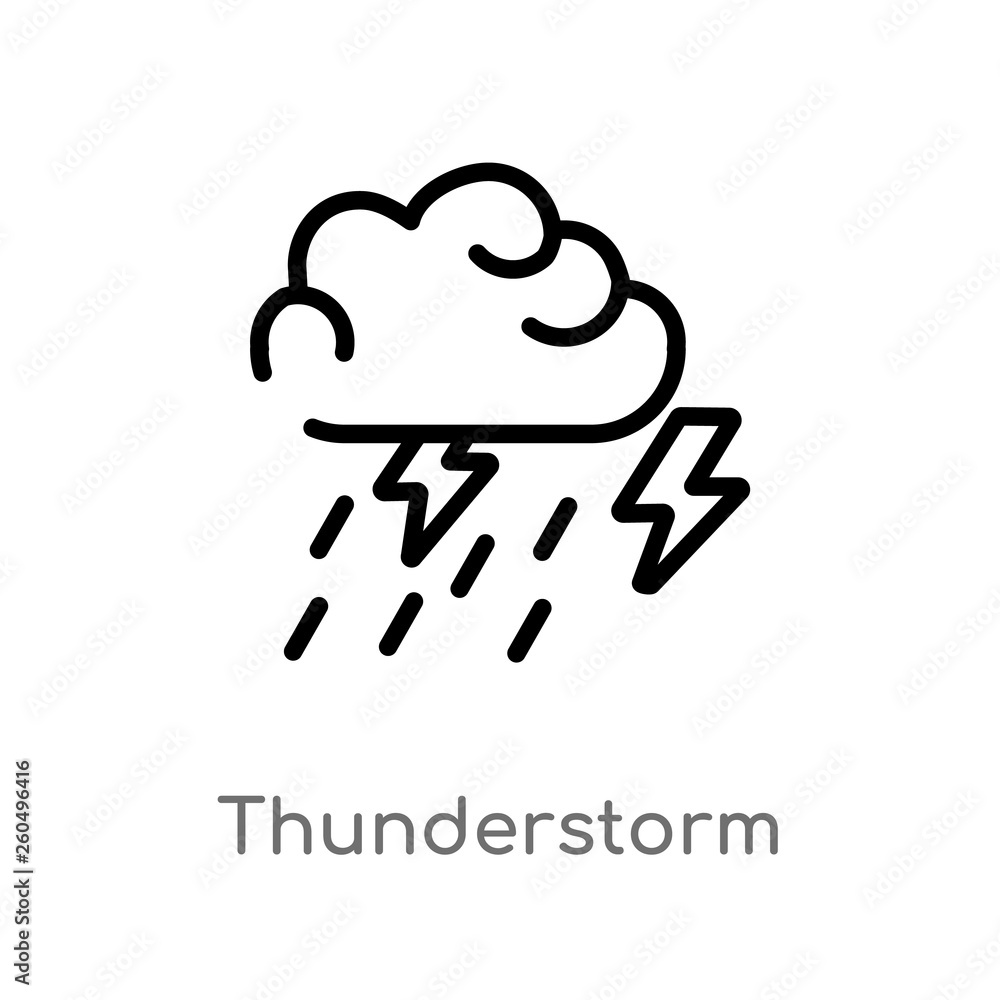 Poster outline thunderstorm vector icon. isolated black simple line element illustration from weather conce
