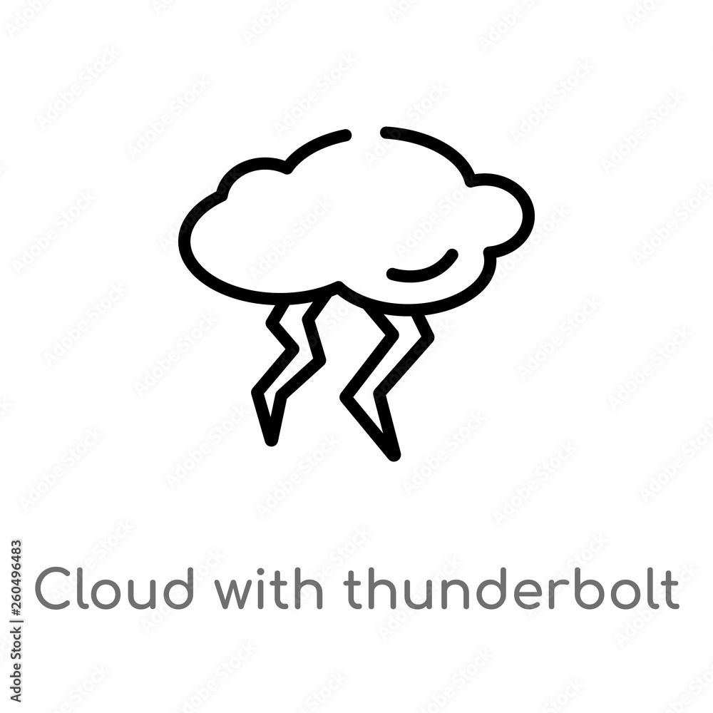 Poster outline cloud with thunderbolt vector icon. isolated black simple line element illustration from wea