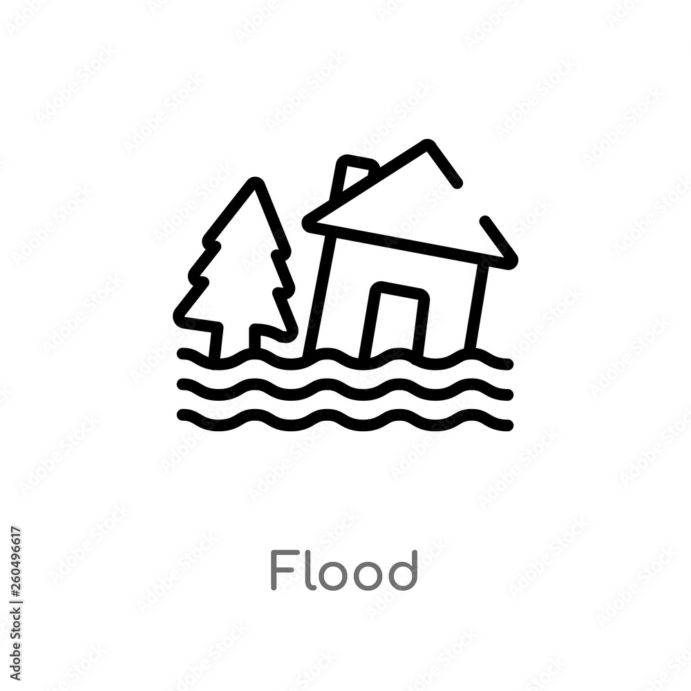 Poster outline flood vector icon. isolated black simple line element illustration from weather concept. edi
