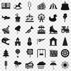 Children park icons set. Simple style of 36 children park vector icons for web for any design