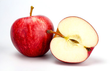 Naklejka na ściany i meble Red apple with apple half on white background, new zealand queen apple