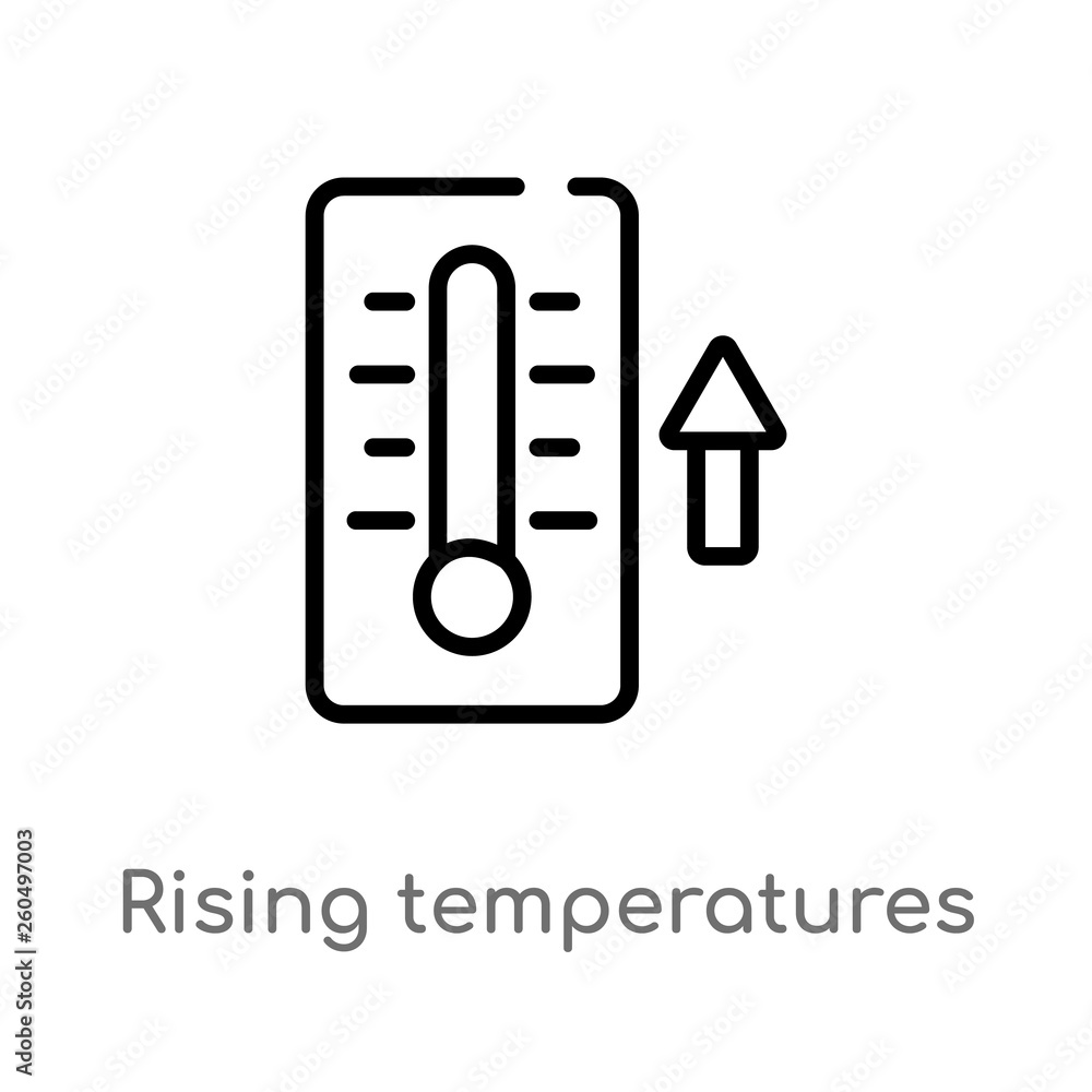 Poster outline rising temperatures vector icon. isolated black simple line element illustration from weathe
