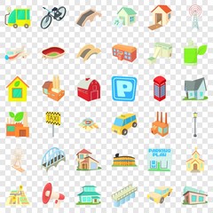 City icons set. Cartoon style of 36 city vector icons for web for any design