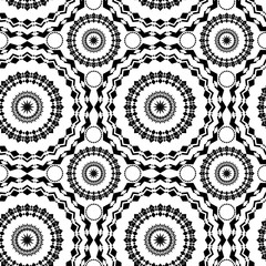 black and white graphic seamless pattern of openwork geometric ornament