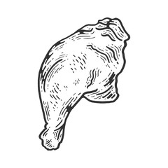 Chicken leg meat food sketch engraving vector illustration. Scratch board style imitation. Black and white hand drawn image.