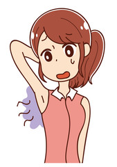 ワキのにおいを気にする女性のイラスト素材