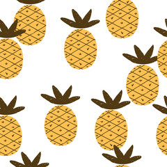 Seamless pattern with gold pineapple. Summer tropical fruit print. Vector hand drawn illustration.