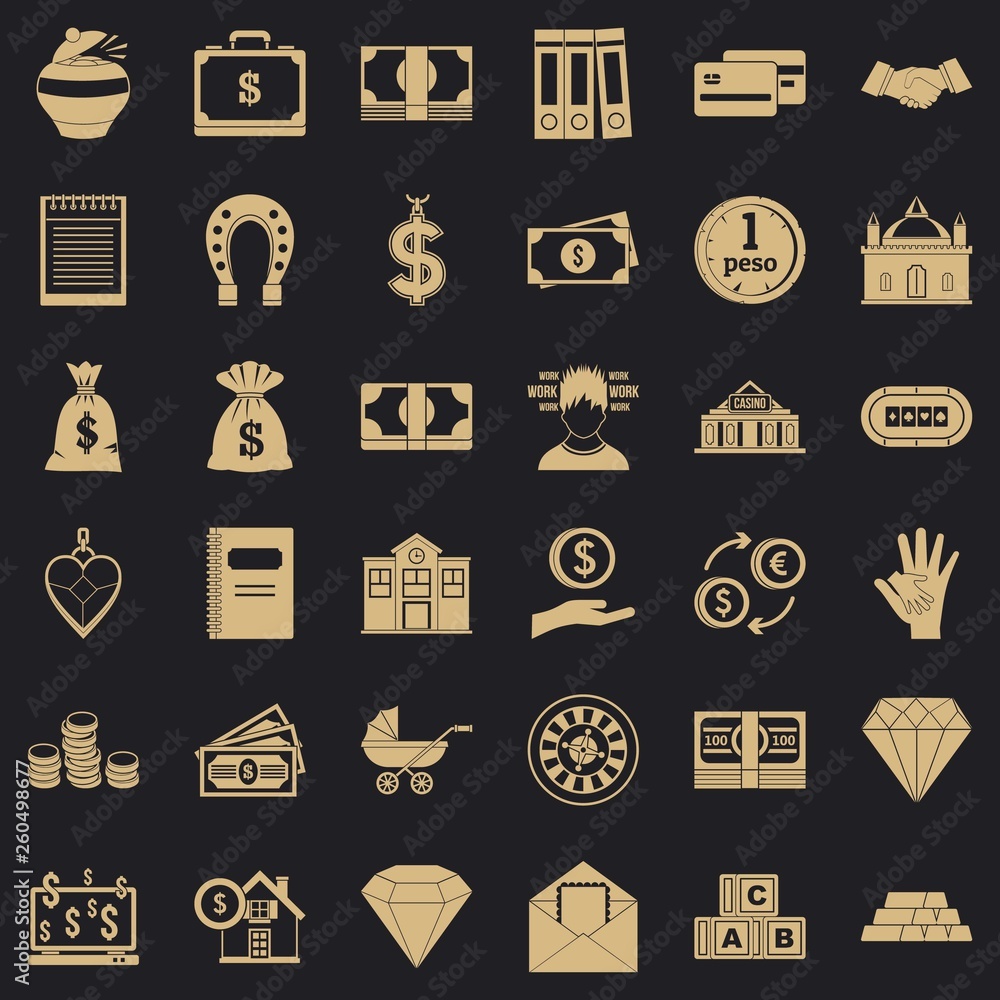 Poster deposit in bank icons set. simple style of 36 deposit in bank vector icons for web for any design