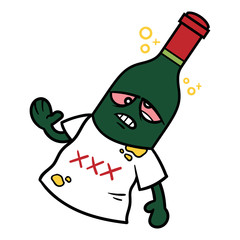 Cartoon Drunk Bottle of Wine
