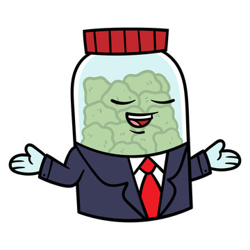 Cartoon Jar of Cannabis Wearing a Suit