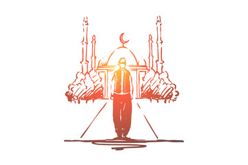 Turkey, mosque, country, traditional, tourism concept. Hand drawn isolated vector.