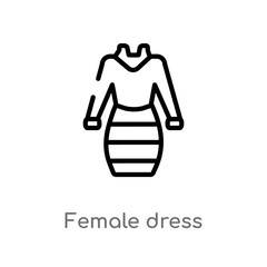 outline female dress vector icon. isolated black simple line element illustration from woman clothing concept. editable vector stroke female dress icon on white background