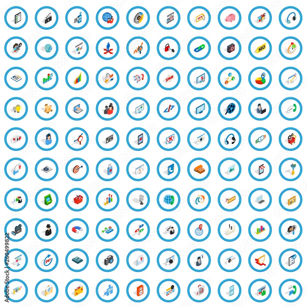 Aufkleber 100 seo and web icons set in isometric 3d style for any design vector illustration