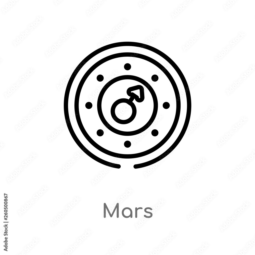 Poster outline mars vector icon. isolated black simple line element illustration from zodiac concept. edita