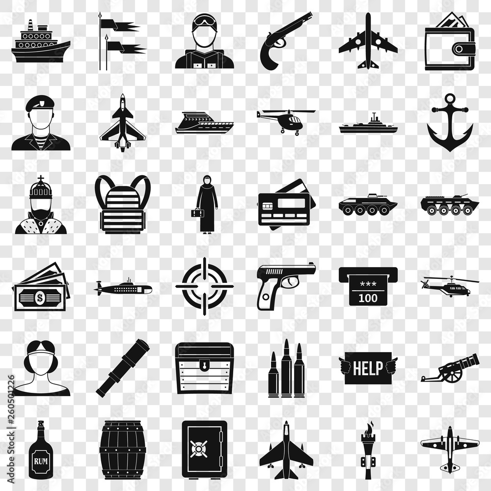 Poster combat vehicle icons set. simple style of 36 combat vehicle vector icons for web for any design