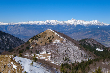 White spring mountains in Slovenia from Slatnik