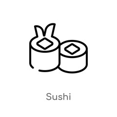 outline sushi vector icon. isolated black simple line element illustration from fast food concept. editable vector stroke sushi icon on white background