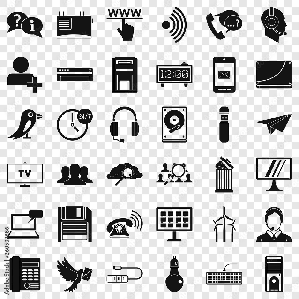 Poster communication icons set. simple style of 36 communication vector icons for web for any design