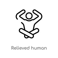 outline relieved human vector icon. isolated black simple line element illustration from feelings concept. editable vector stroke relieved human icon on white background