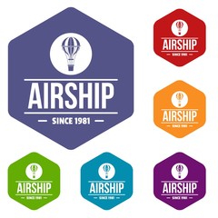 Air ship icons vector colorful hexahedron set collection isolated on white 