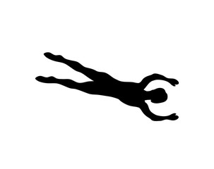 Man silhouette swimming isolated on white. Vector male dark shadow, swimmer diving, professional athlete or sportsman swims at freestyle exercising