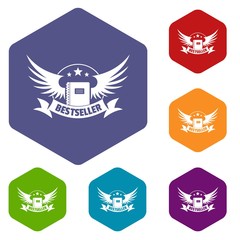 Fototapeta premium Bestseller icons vector colorful hexahedron set collection isolated on white 