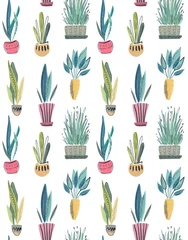 Wallpaper murals Plants in pots Vector seamless pattern with collection of house plants in pots.