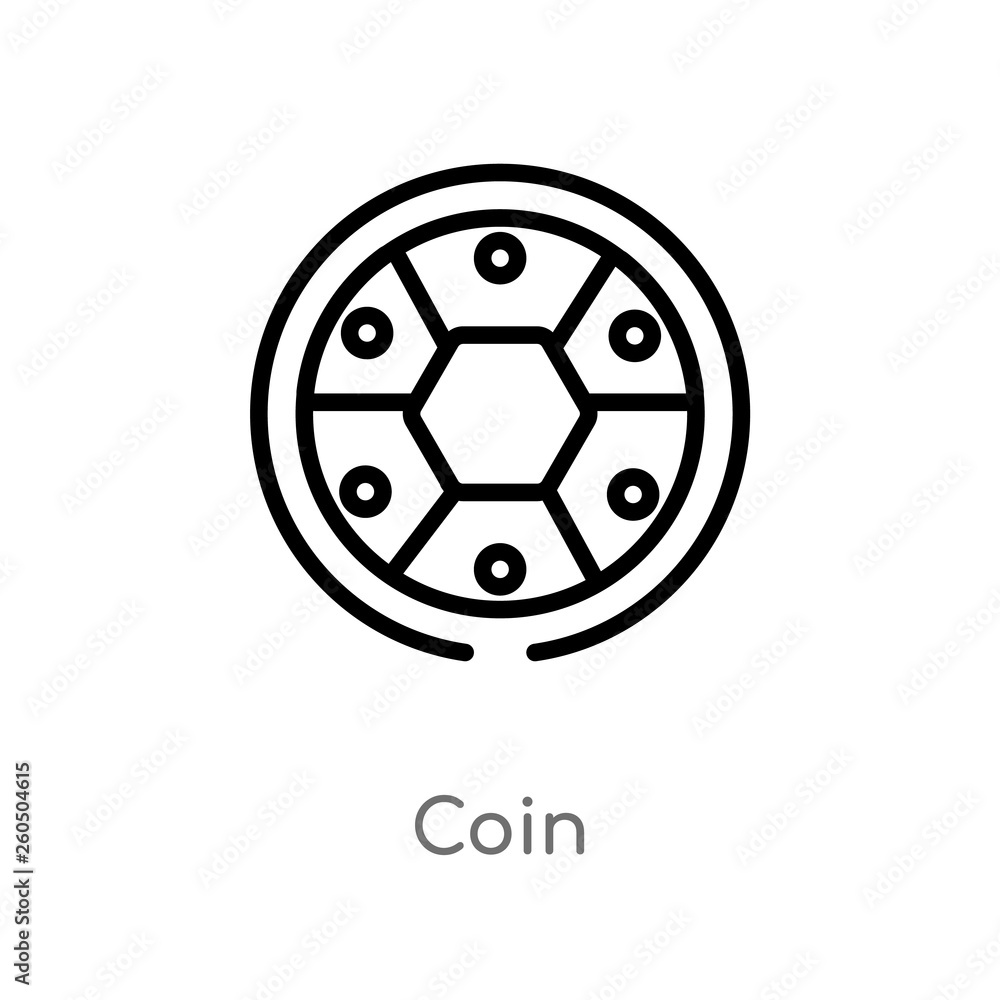 Poster outline coin vector icon. isolated black simple line element illustration from football concept. edi