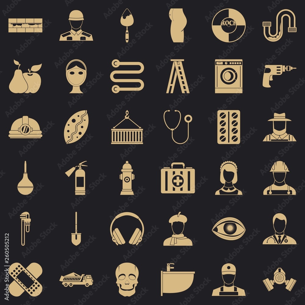 Poster good occupation icons set. simple style of 36 good occupation vector icons for web for any design