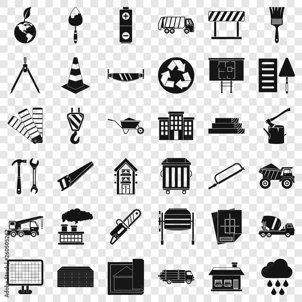Poster construction site icons set. simple style of 36 construction site vector icons for web for any desig