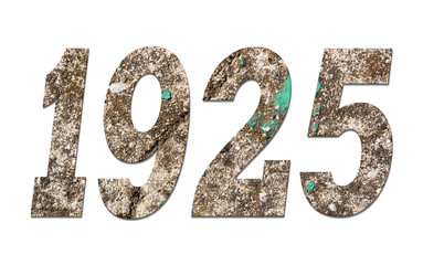 Year 1925  with old concrete wall on white background