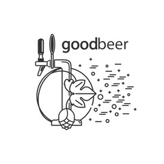 Icon with beer tap and hops. Isolated elements on a white background in modern line style . Brewery logo, craft beer label, alcohol shop, pub sign.