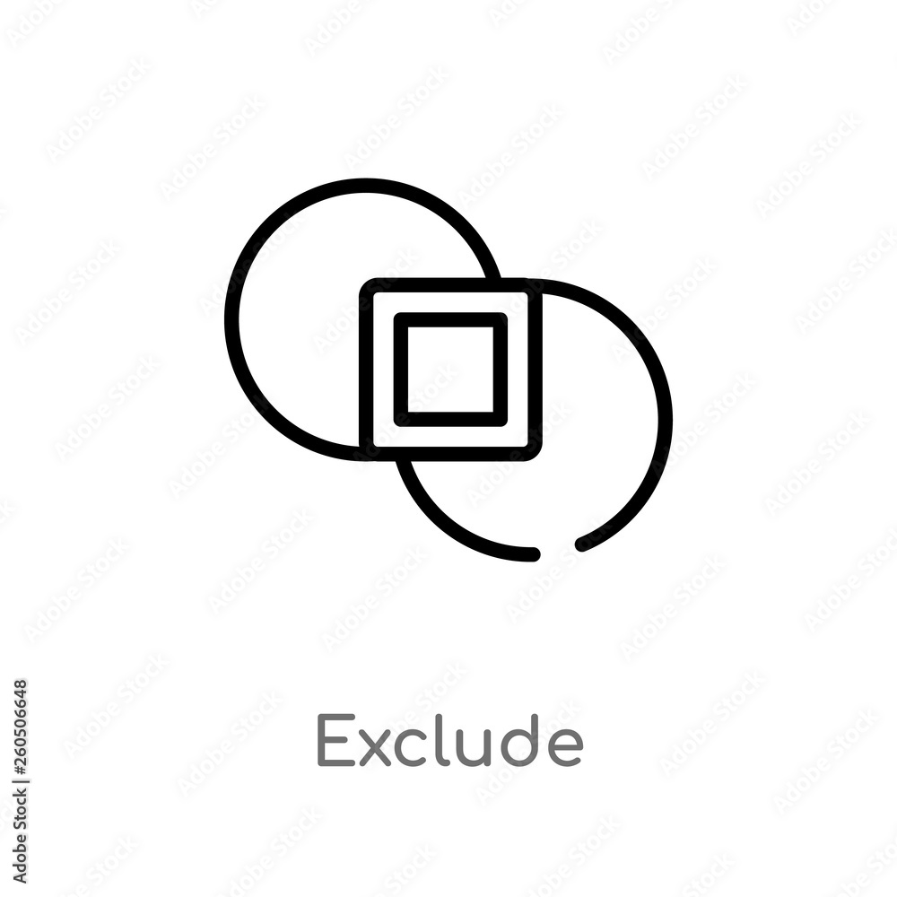 Aufkleber outline exclude vector icon. isolated black simple line element illustration from geometric figure c