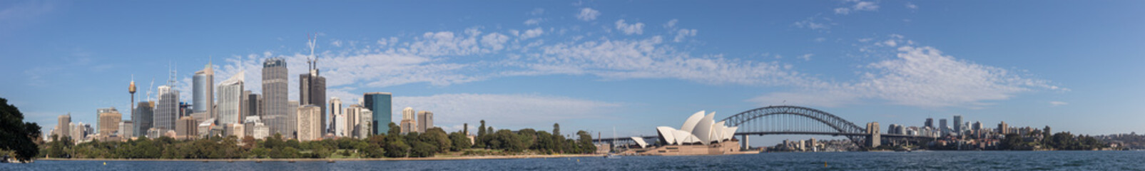 Panoramic view of the Sydney skyline encompassing the city over to Kirribilli Point, NSW, Australia