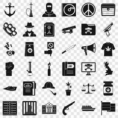 Obraz premium Crime icons set. Simple style of 36 crime vector icons for web for any design