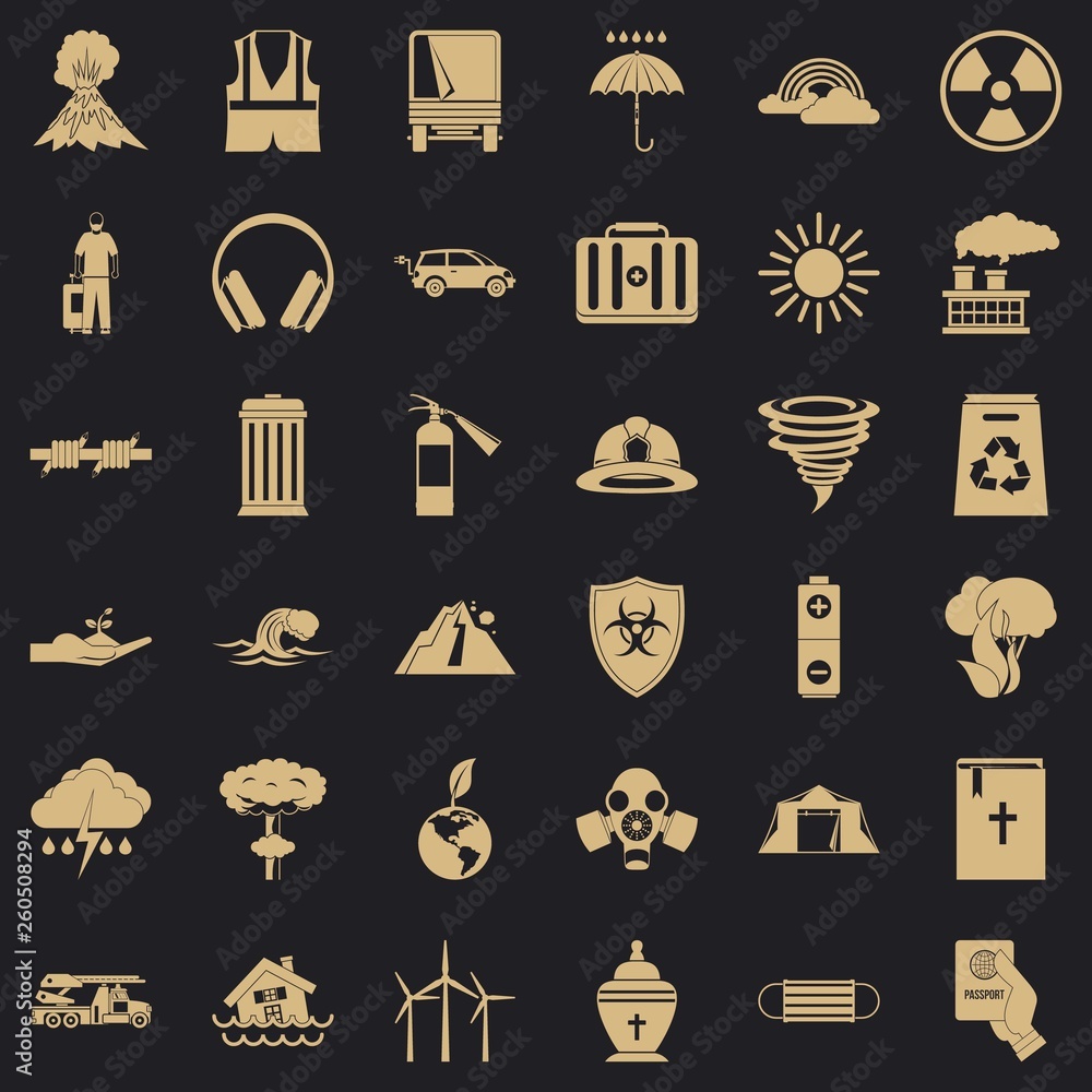 Poster dreadful disaster icons set. simple style of 36 dreadful disaster vector icons for web for any desig