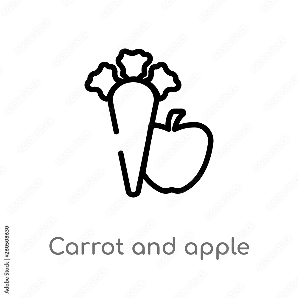 Poster outline carrot and apple vector icon. isolated black simple line element illustration from gym and f